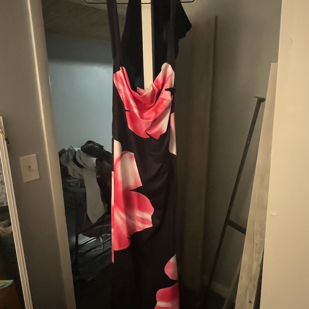 SHEIN Black Maxi Dress with Pink Floral Design